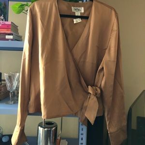 Caramel 100% Silk Wrap Blouse